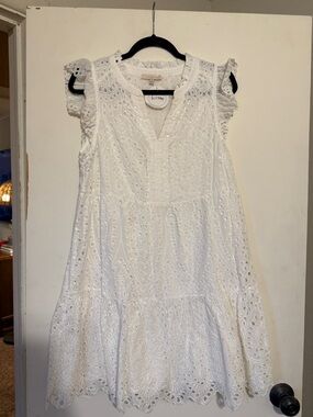 Skies Are Blue White Eyelet V-Neck Mini Dress